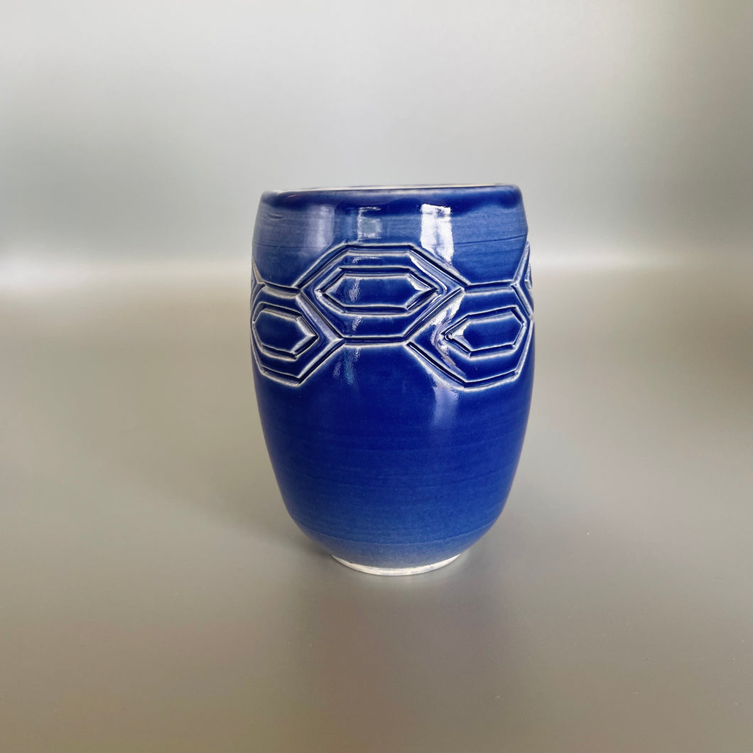 Blue Cup with Carving