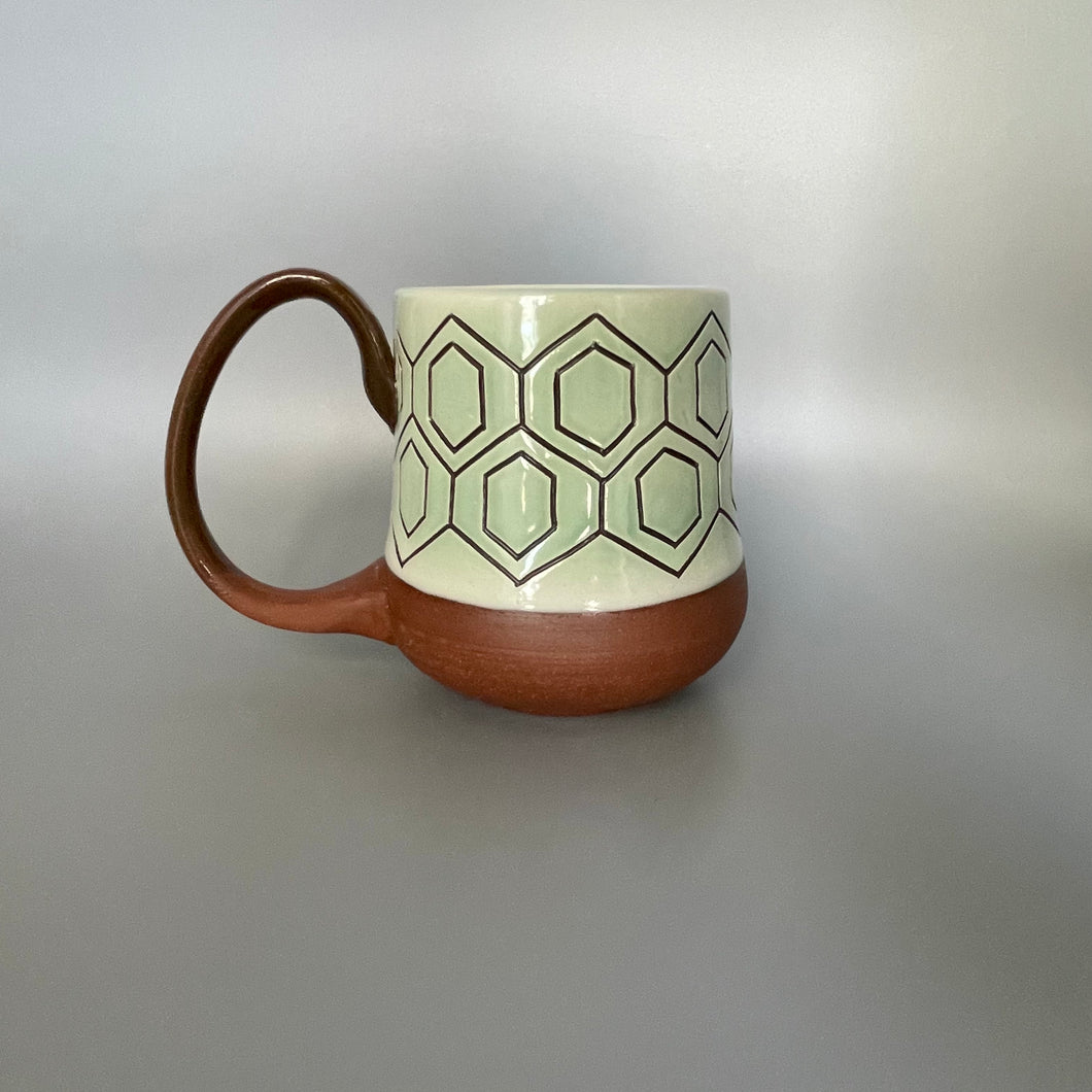 Light Green on Brown Mug with Diamond Pattern
